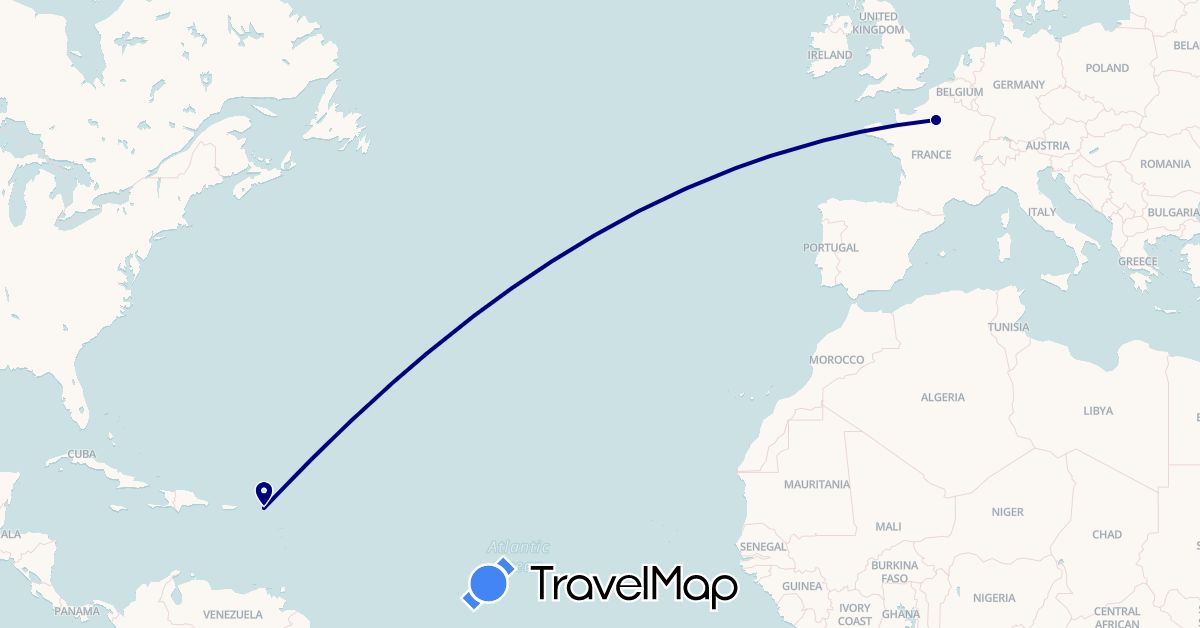 TravelMap itinerary: driving in France, Saint Martin (Europe, North America)